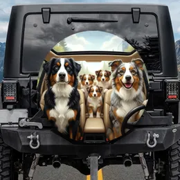 Five Tricolor Australian Shepherds Vehicle Interior Road Trip - Dog Lover Gift Spare Tire Cover