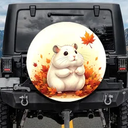 Curious Hamster Falling Maple Leaf - Autumn Season Gift for Hamster Lover Spare Tire Cover