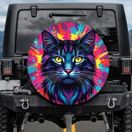 Feline Head Yellow Eyes Paint Splatter Brushstroke - Cat Lover Gift Spare Tire Cover