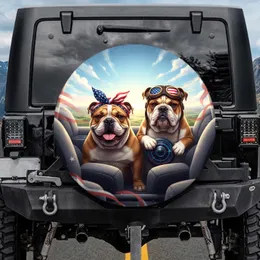 English Bulldogs American Flag Independence Day Gift for Dog Lovers Spare Tire Cover