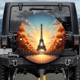 Eiffel Tower Parisian Boulevard Autumn Sunset Golden Glow - Travel Essentials Spare Tire Cover