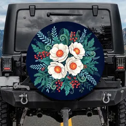 Anemone Floral Bouquet Teal Leaves Berries - Outdoor Lifestyle Gift Spare Tire Cover