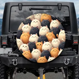 Fluffy Cartoon Cats Gathering Endearing Expressions - Pet Lover Car Decor Gift Spare Tire Cover