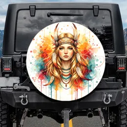 Tribal Woman Feathered Headband Beaded Necklace - Boho Lifestyle Gift Spare Tire Cover