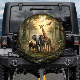 Elephant Giraffe Bear Elk Impala Jungle Wildlife Scene - Wildlife Lover Gift Spare Tire Cover