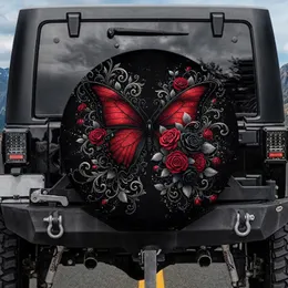 Gothic Butterfly Crimson Rose Filigree - Statement Auto Decor for Gothic Lover Spare Tire Cover