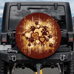 Clustered Paw Prints Hearts Paint Splatter Swirling Brushstroke - Pet Lover Gift Spare Tire Cover