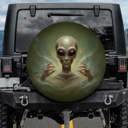 Alien Head Dark Eyes Human Hands Swirling Mist Nebula Wisps Cosmic Portal - Sci-Fi Lover Gift Spare Tire Cover