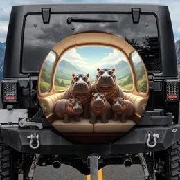 Cheerful Hippopotamus Family Luxury Travel - Wildlife Adventure Gift Spare Tire Cover
