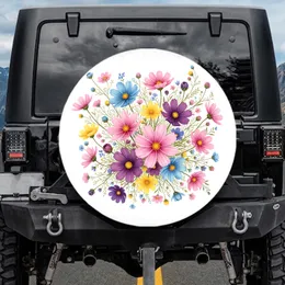 Pink Purple Blue Yellow Cosmos Flowers Foliage Buds Garden - Garden Lover Gift Spare Tire Cover