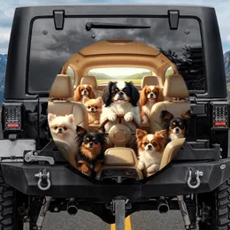 Seven Japanese Chin Dogs Car Ride - Travel Essentials Gift for Dog Owners Spare Tire Cover