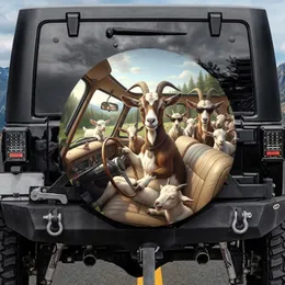 Goats Driving Car Humorous Scene - Goat Lover Automotive Decor Gift Spare Tire Cover