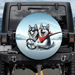 Siberian Huskies Driving - Road Trip Lover Gift Spare Tire Cover