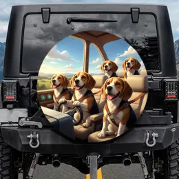 Beagle Dogs Driving Interior Sky Clouds - Travel Essentials Dog Lover Gift Spare Tire Cover