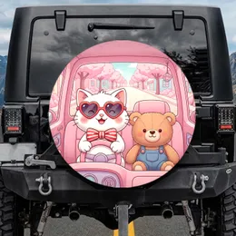 Cute Cat Teddy Bear Driving Car Interior - Vehicle Decor Gift for Cat Lover Spare Tire Cover