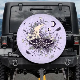 Elegant Dark Moth Crescent Moon Flowers Celestial Botanical - Bohemian Gothic Decor Gift Spare Tire Cover