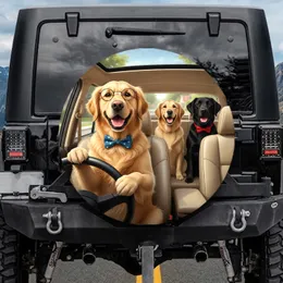 Golden Retriever Dogs Driving Car - Dog Lover Vehicle Gift Spare Tire Cover