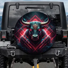 Tech-Noir Bull Head Glowing Red Eyes Golden Horns - Vehicle Decor for Adventure Lifestyle Spare Tire Cover