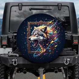 Snarling Wolf Head Geometric Burst Ornate Frame - Wildlife Lover Gift, Adventure Gear Spare Tire Cover