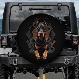 Alert Black Rust Tan Doberman Pinscher Head Forepaws Geometric Smoke - Dog Lover Gift Spare Tire Cover