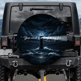 Lighthouse Psalm 119:105 Bible Verse - Faith Inspiration Gift for Christian Believers Spare Tire Cover