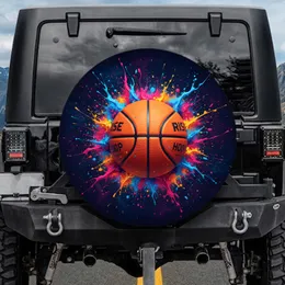 Basketball Paint Splatter Cosmic Explosion - Sports Fan Vehicle Decor Spare Tire Cover