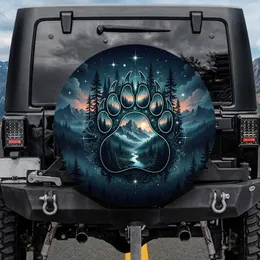 Bear Paw Wilderness Landscape with Mountain Forest and Starry Night - Wildlife Lover Gift Spare Tire Cover