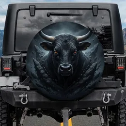 Black Bull Head Strength Symbol - Wildlife Lover Gift Spare Tire Cover