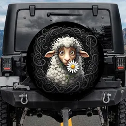 Bewildered Curly Sheep Creature Daisy Flower - Everyday Home Decor Gift for Animal Lovers Spare Tire Cover