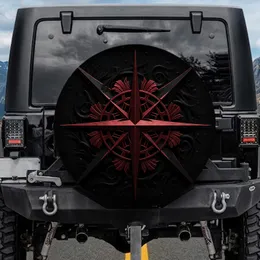 Spiky Compass Rose Emblem - Road Trip Essentials Gift for Adventure Seekers Spare Tire Cover