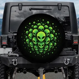 Luminous Neon Green Alien Heads Cosmic Energy - Space Fan Gift Spare Tire Cover
