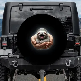 Baby Sloth Yawning Snuggled Hands Deep Forest - Wildlife Lover Gift Spare Tire Cover