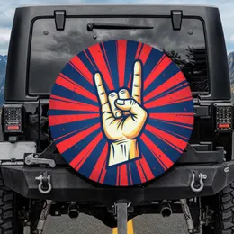 Rock On Hand Sign Radiating Beams - Music Lover Gift for Concert Goers Spare Tire Cover