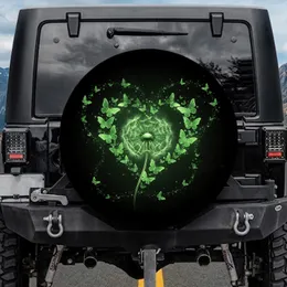 Luminous Green Dandelion Puffball Butterfly Heart - Nature Lover Gift for Car Owners Spare Tire Cover