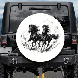 Majestic Wild Black Horses Flowing Manes Brushstrokes - Horse Lover Home Decor Gift Spare Tire Cover