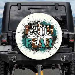 Faith over Fear Cowhide Leopard Cross - Christian Gift for Believers Spare Tire Cover