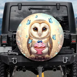 Baby Owl Pink Cupcake Blue Butterflies Floral - Owl Lover Home Decor Gift Spare Tire Cover