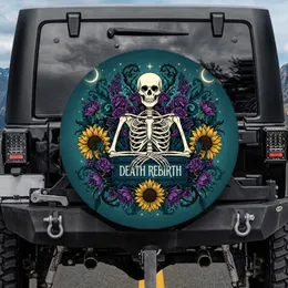 Skeleton Death Rebirth Plinth Gothic Floral Moon Stars - Auto Decor Gift for Mystical Art Fan Spare Tire Cover