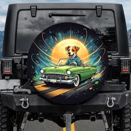 Smiling Jack Russell Dog Green Classic Car Ride - Dog Lover Adventure Gift Spare Tire Cover