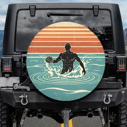 Male Water Polo Player Silhouette Ocean Sunset - Sports Lover Gift Spare Tire Cover