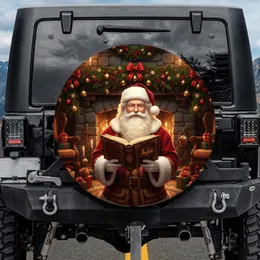Santa Claus Antique Book Fireplace Mantel Presents - Christmas Decor Gift Spare Tire Cover