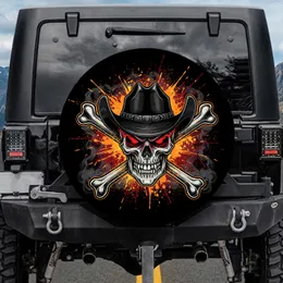 Cowboy Hat Skull Bones Red Eyes - Adventure Ride Gear for Off-Roaders Spare Tire Cover