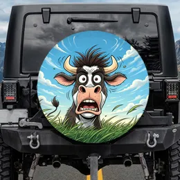 Agitated Cartoon Cow Face - Farmhouse Decor Gift for Cow Lover Spare Tire Cover