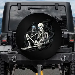 Black White Grey Skeleton Reclining Drink - Automotive Accessory Gift Spare Tire Cover