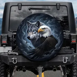 Grey Wolf Bald Eagle Stormy Mist - Wildlife Lover Gift Spare Tire Cover