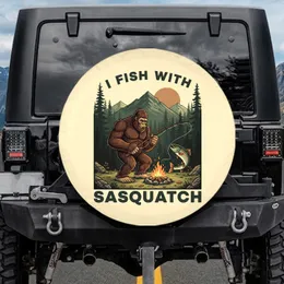I Fish With Sasquatch Trout Campfire - Fishing Enthusiast Gift Spare Tire Cover