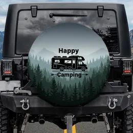 Happy Camping RV Motorhome Forest - Camping Lifestyle Gift for RV Owner Spare Tire Cover