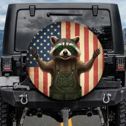 Raccoon Aviator Overalls American Flag - Independence Day Gift for Veterans Spare Tire Cover