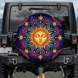 Bohemian Golden Sun Face Crescent Moons Stars Mystical Celestial Home Decor Gift Spare Tire Cover