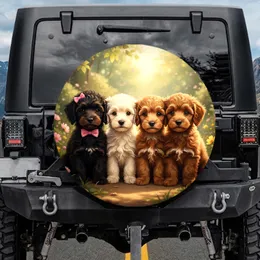 Black Cream Apricot Poodle Puppies Lush Garden Path - Pet Lover Gift for Dog Owners Spare Tire Cover